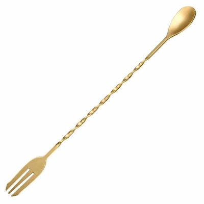 Cocktail Spoon With Fork - Gold (Akk-30) - 1
